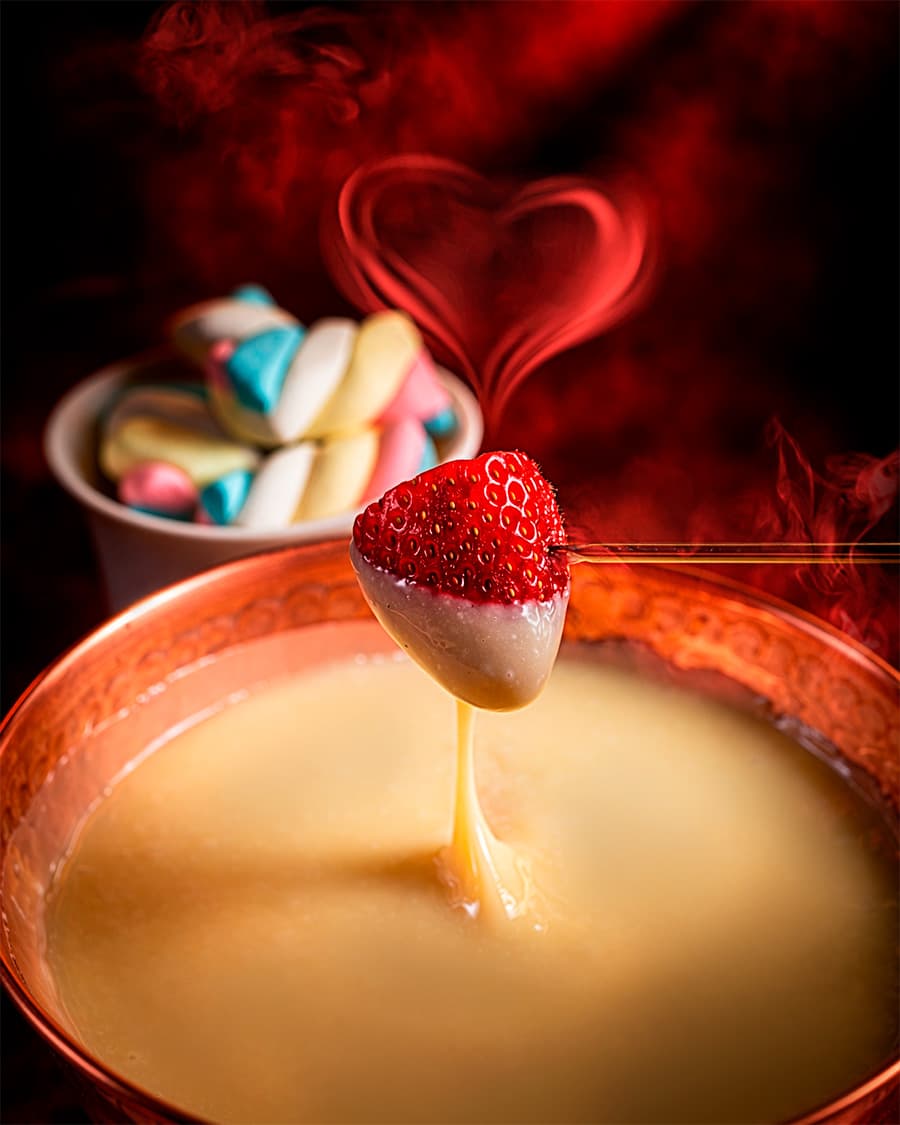 Fondue de chocolate servido na experiência